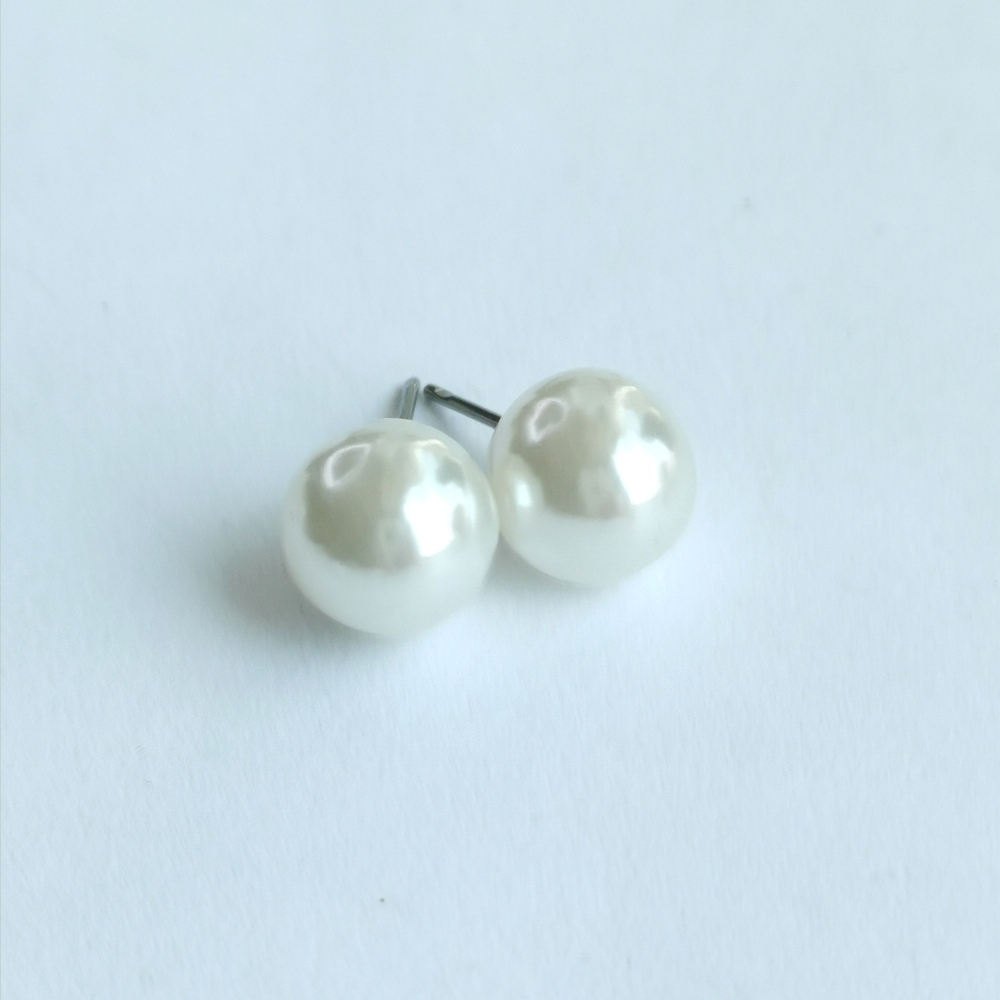 Faux Pearl Stud Earrings Pure White 11mm